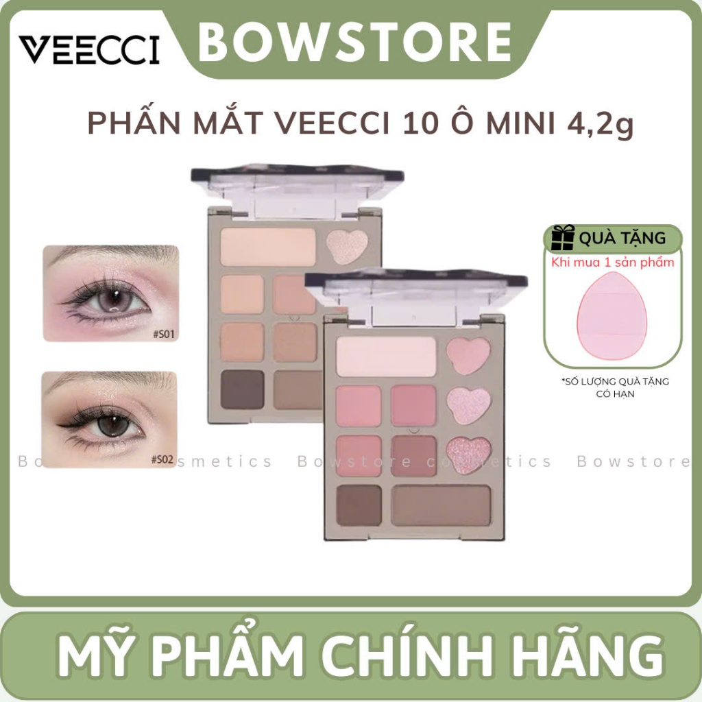 VEECCI Bảng Phấn Mắt 10 Ô Bảng Phấn Mắt Hồng Nhũ Lâu Dài Trang Năng Mịn Dễ Tán MINI 4.2g | BigBuy360 - bigbuy360.vn
