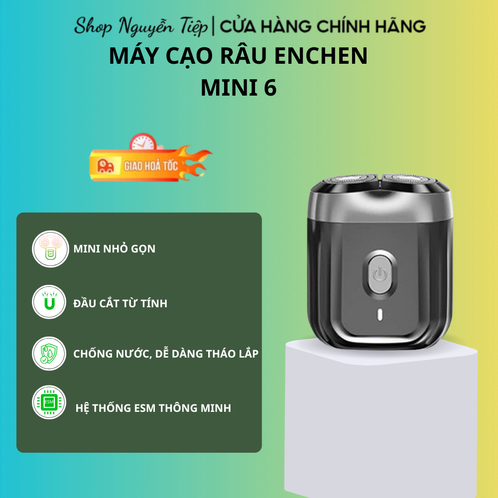Máy Cạo Râu Enchen Mini 6 - Đầu cắt từ tính, chống nước, Pin sạc. Bảo hành 12 tháng
