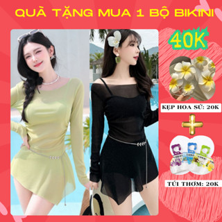 [TẶNG CHARM XÍCH ĐÁ] Set bikini đi biển cho nữ bộ đồ bơi 2 mảnh 3 chi tiết áo lưới dài tay áo bra có mút B3