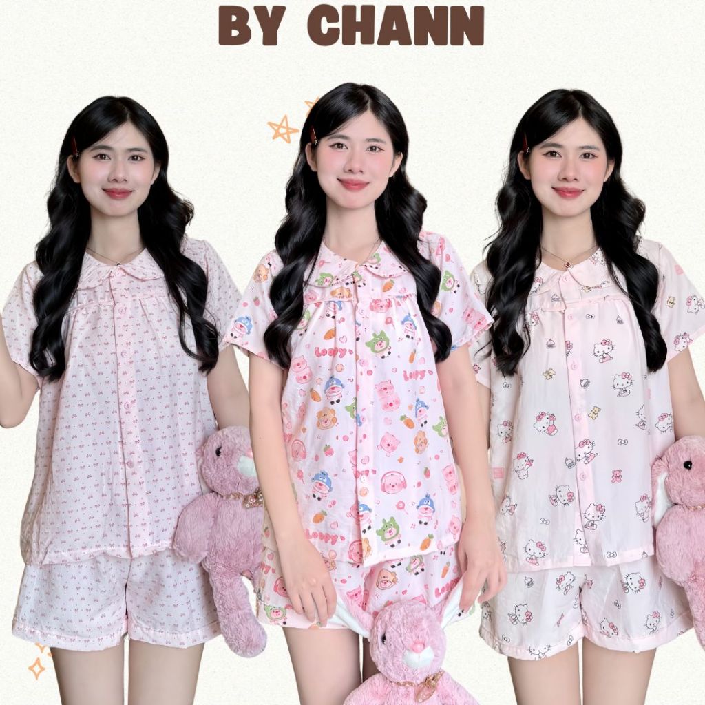 Bộ Đồ Ngủ Baby BY CHANN nhiều hình dễ thương mặc nhà mùa hè, chất liệu đũi mềm (có size đến 75kg)
