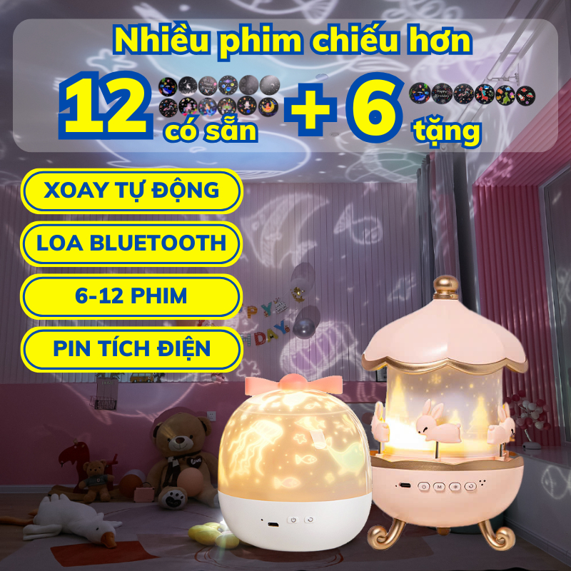  Đèn chiếu sao 3D đèn ngủ chiếu trần nhà cho bé trai và bé gái phát nhạc loa bluetooth 