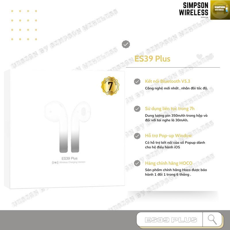 Tai nghe bluetooth Hc ES39 Plus nghe nhạc liên tục trong 7 giờ, hỗ trợ đàm thoại, định vị, đổi tên, 