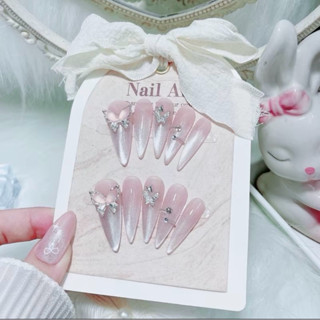 Nail box thiết kế mắt mèo hồng gắn charm C156