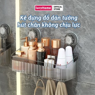 Kệ Để Đồ Dán Tường Trong Suốt Hút Chân Không Có Móc Treo, Giá Đựng Sữa Tắm Dầu Gội Nhà Tắm Đa Năng