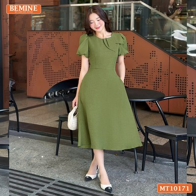 Đầm thiết kế BEMINE cổ tròn nơ cách điệu tay phồng dáng chữ A phù hợp đi làm, đi chơi-MT10171