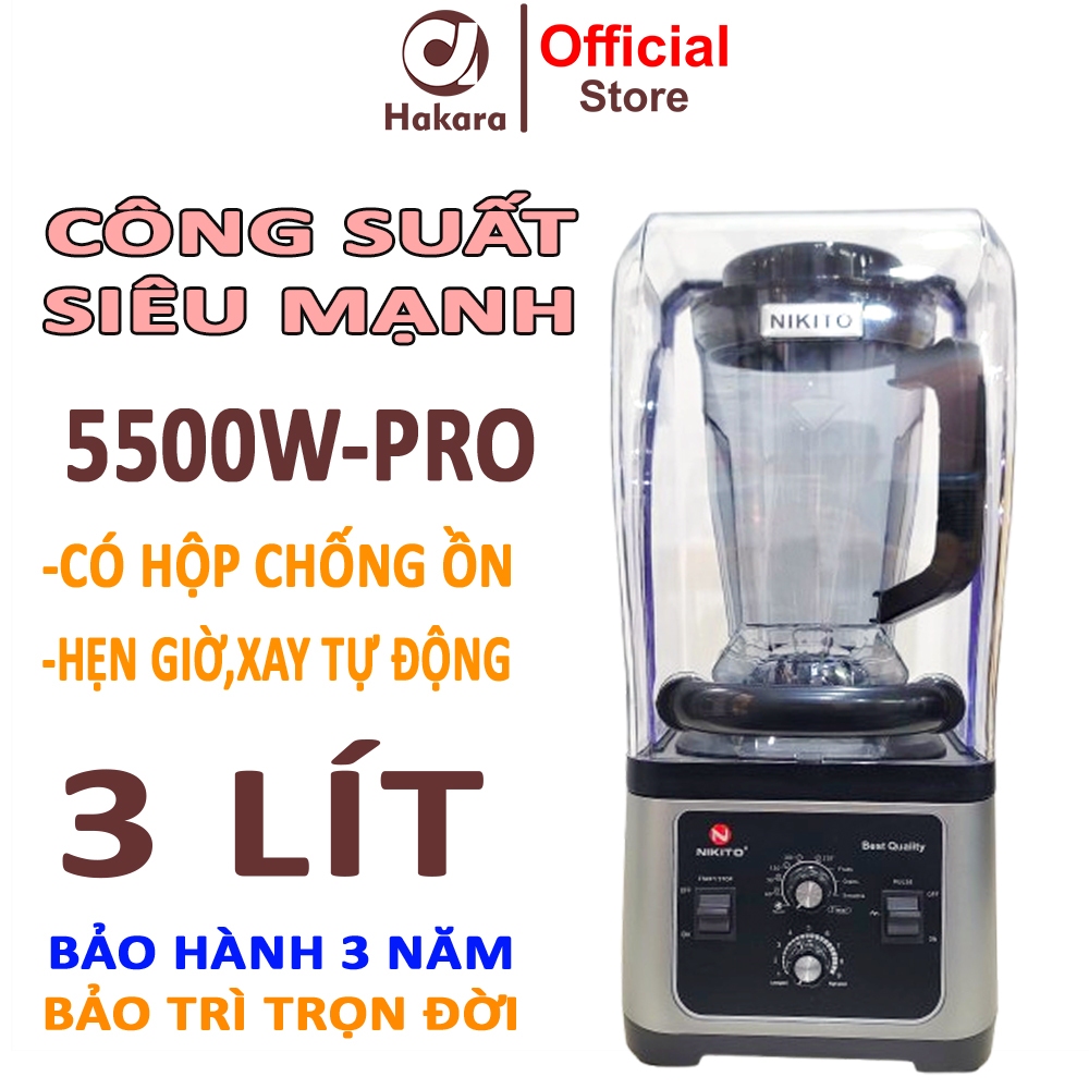 Máy xay sinh tố công nghiệp NIKITO 5500W - 3L có hộp chống ồn cao cấp bản Pro Hẹn giờ bảo hành 3 năm