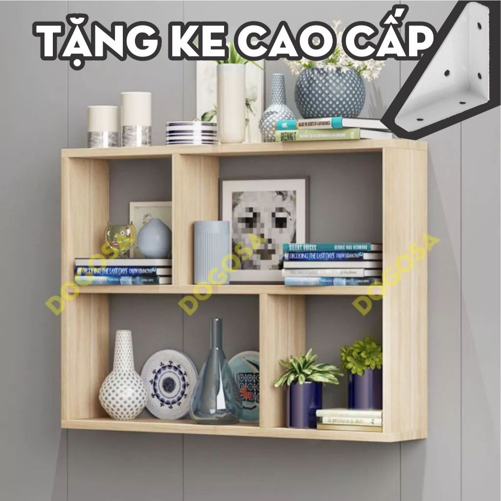 Kệ sách treo tường,kệ gỗ trang trí đơn giản tiện lợi 4 ô vuông