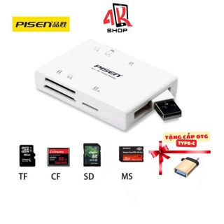  Đầu đọc thẻ nhớ CF SD MS TF Pisen đa năng tặng cáp chuyển đổi từ USB ra cổng Type-C 