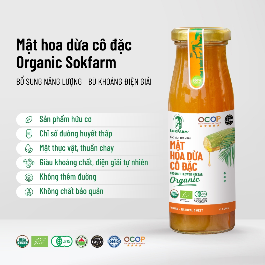 Mật hoa dừa cô đặc Sokfarm chai 250g Sokfarm, giúp cân bằng điện giải