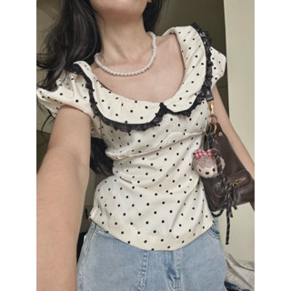 SMEIÁ | Áo kiểu cổ sen chấm bi tay phồng chiết eo- Fanni Top- Polka dot top