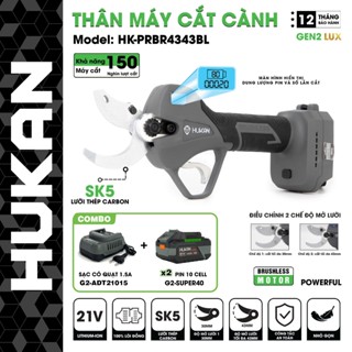 Kéo cắt cành pin HUKAN HK-PRBR4343L, Không chổi than 600w Mở lưỡi 43mm Tốc độ 18.000v/p