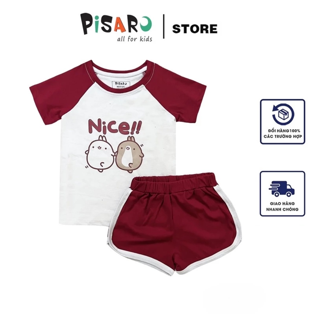 Bộ quần áo trẻ em cộc tay PISARO KIDS vải Cotton Hàn Quốc cho bé từ 8 tháng đến 7 tuổi, áo thun bé g