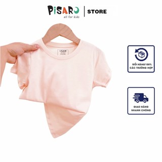 Áo thun trơn bé gái bé trai Pisaro Kids, Áo phông cộc tay mùa hè trẻ em vải cotton 100% mềm mịn