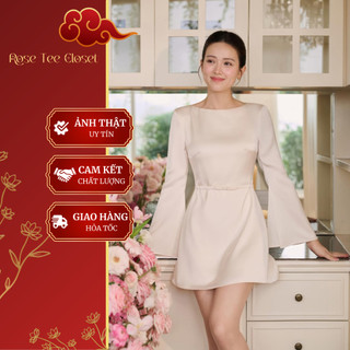  Váy Lụa Thiết Kế Thanh Lịch Cổ Thuyền Đai Nơ Tay Loe Sang Trọng Dự Tiệc - ROSE TEE CLOSET 