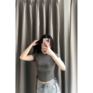  Áo Thun BOO Form Babytop Fit Rút dây thêu logo dáng ngắn chất liệu thun tăm co dãn 