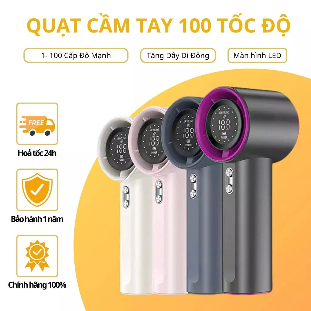 Quạt mini cầm tay 100 tốc độ gió có thể điều chỉnh màn hình kỹ thuật số cầm tay