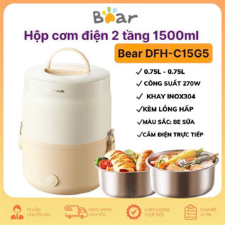  Hộp cơm cắm điện Bear DHF-C15G5 hai tầng khay inox 1500ml có thể hâm nấu chín cơm và thức ăn với công suất 270W 