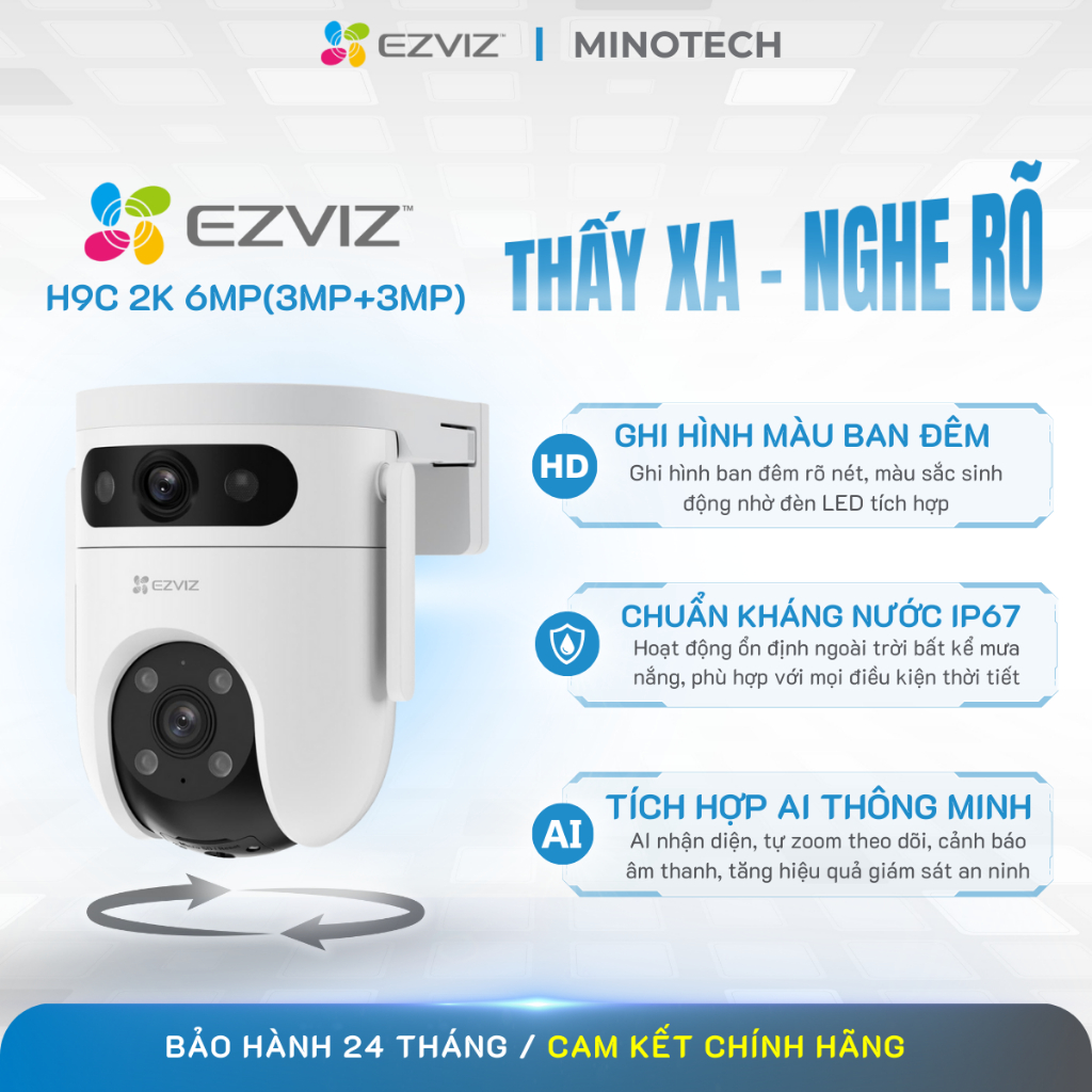 Camera wifi 2 mắt Ezviz H9C 2K 6MP(3mp+3mp)