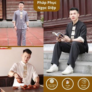 Đồ Lam Đi Lễ Chùa Nam Size To Big Size 95kg Đũi Thái Phối Gấm Cao Cấp, Đồ Nam Trung Niên Mặc Ở Nhà