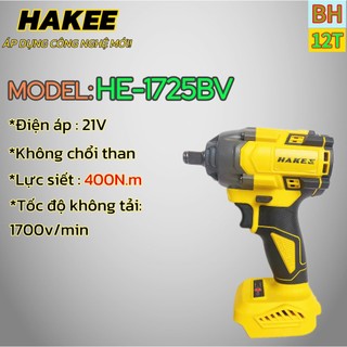 Máy siết bulong pin HAKEE HE-1725BV , Không chổi than 400Nm, 2 Tốc độ