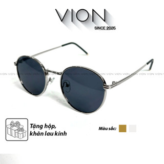 Kính râm đen thời trang cho nam nữ viền kim loại mạ gọng tròn chống UV chống chói đi xe Vion V344