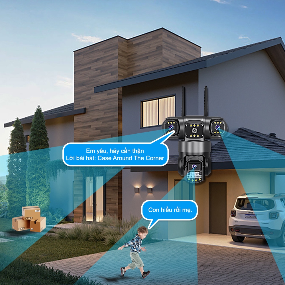 Camera DOSEN 3 Mắt Giám Sát Ngoài Trời Xoay 360 độ Xem Đêm Có Màu Không Dây IP66 Thông Minh chống nước - FHD 12MP | BigBuy360 - bigbuy360.vn