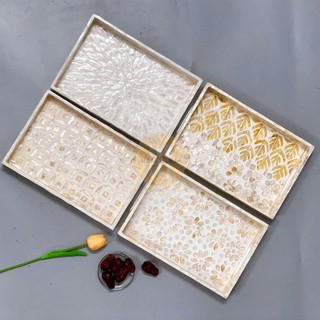 Khay Chữ Nhật Sơn Mài Khảm Trai Thủ Công Để Trái Cây Đồ Trang Sức Phong Cách Để Trong Phòng Ngủ Phòng Khách Đa Năng