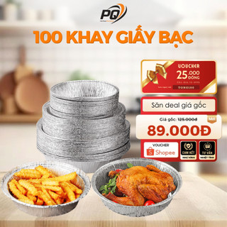 Combo 100 khay giấy bạc đựng nồi chiên không dầu chịu nhiêt tốt an toàn cho sức khỏe - Size 22cm
