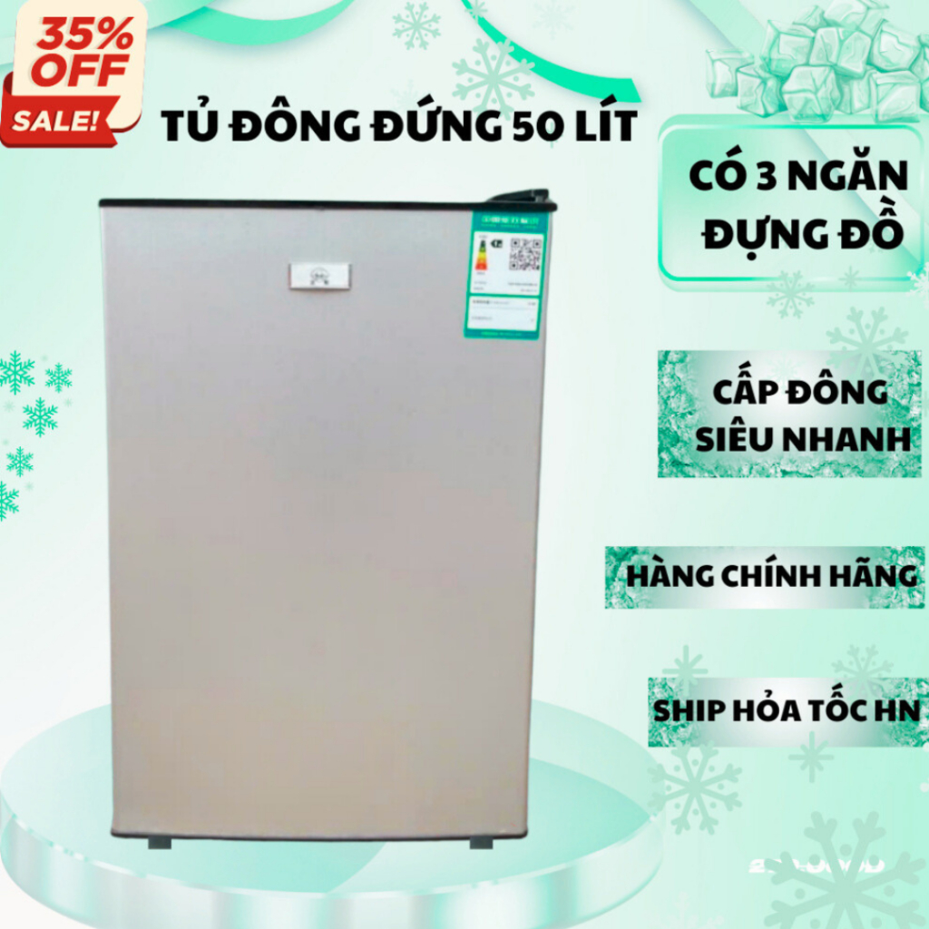 Tủ Đông Đứng Cao Cấp 50 lít, tủ đông làm đá trữ sữa, tủ lạnh bảo quản thực phẩm đồ ăn, làm lạnh nhanh, tiết kiệm điện