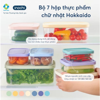 Bộ 7 hộp nhựa chữ nhật 7 màu nắp Inochi Hokkaido Rainbow 500-750-1000-1500-2000-2500-3500ml