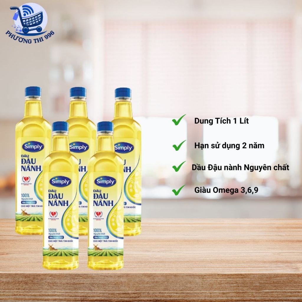   Combo 5 chai  Dầu Simply Đậu nành chai 1 lít- hạn sử dụng 2 năm 
