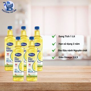   Combo 5 chai  Dầu Simply Đậu nành chai 1 lít- hạn sử dụng 2 năm 