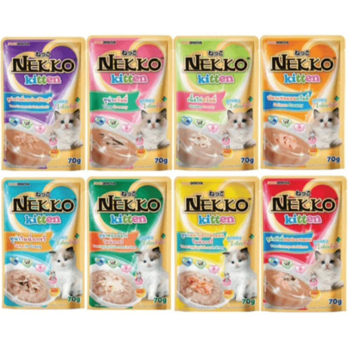 Pate cho mèo Nekko, Pate cho mèo con Nekko đủ vị túi 70gr [12 túi]