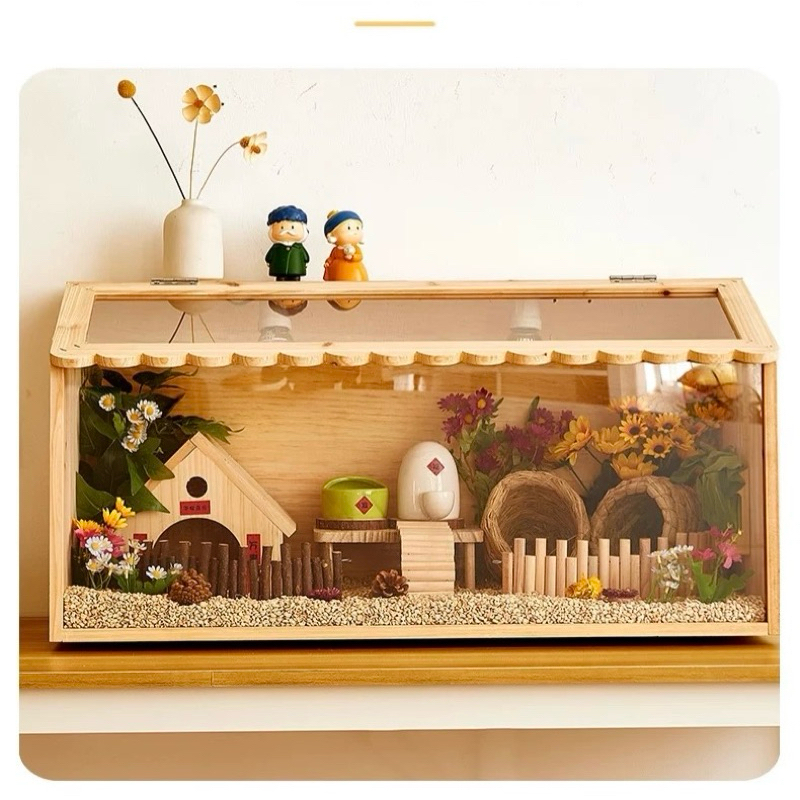 [CÓ SẴN] Chuồng Lồng Chuột Hamster Gỗ Mica Hình Ngôi Nhà 40cm 50cm 60cm Không Phụ Kiện
