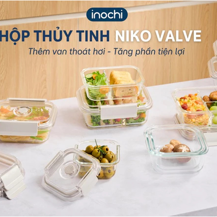 Hộp thủy tinh valve inochi, phiên bản cải tiến chịu nhiệt tốt, nắm cài tiện dụng. hộp đựng thực phẩm
