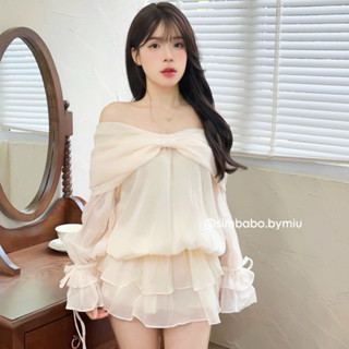   ẢNH THẬT  Váy tơ nơ trễ vai tiểu thư cao cấp Simbabo 