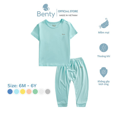 Set áo cộc quần dài BENTY màu trơn basic mềm mịn mát cho bé, đồ mặc ngủ bé trai bé gái