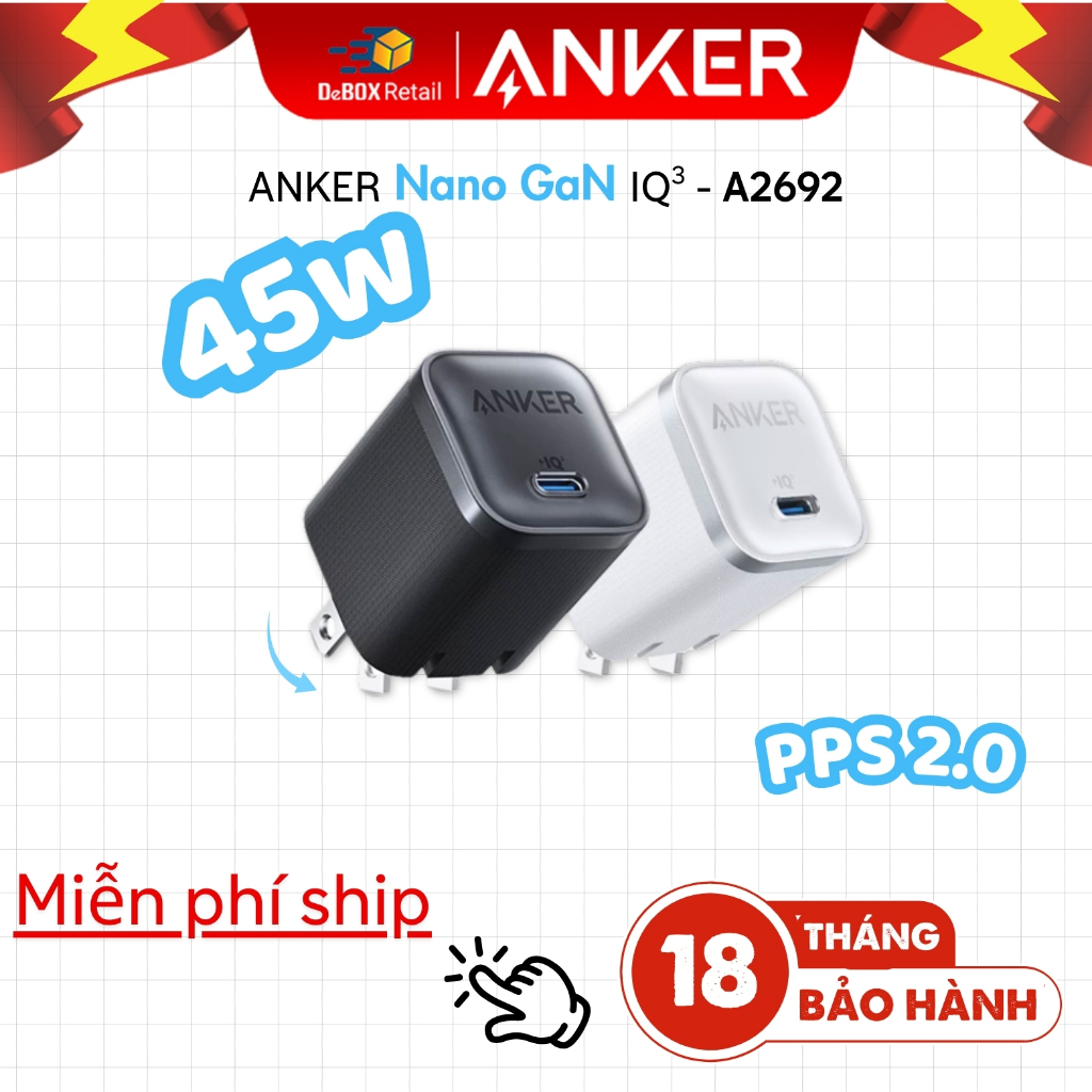 [NEW] Củ Sạc Nhanh ANKER Nano A2692/B2692 45W, hỗ trợ PD/PPS 2.0 cho S25 Ultra/S24, iP15/16/17 Serie