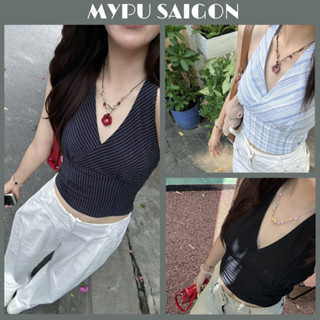(KHÔNG KÈM MÚT) Áo Croptop Linen Cổ Yếm Cột Dây Basic MYPU.SAIGON