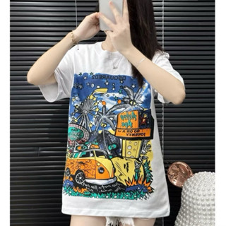 Áo thun cổ tròn DSQ in hình 5D cây dừa xanh - Áo phông tay lỡ form rộng nam nữ mặc đôi nhóm boy phố hottrend hàng giá rẻ