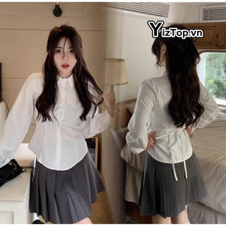  YizTop Áo Sơ Mi Nữ Tay Dài Ôm Eo Phong Cách Hàn Quốc Baju Baju Wanita Lengan Panjang Hàng Mới Có Sẵn 