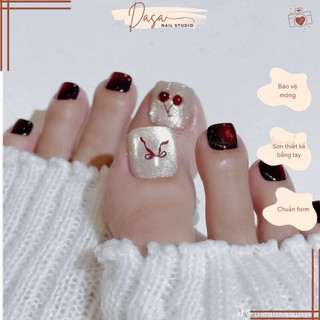  Móng chân giả NGẮN màu trắng nail box chân đính nơ đơn giản sang trọng MC086 tặng KÈM keo dán móng 
