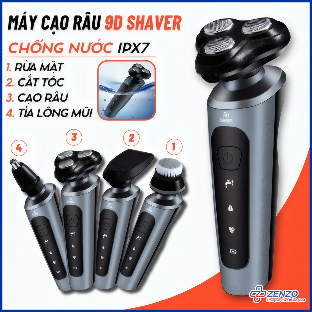 Máy cạo râu 9D SHAVER 4 in 1 cao cấp tặng kèm 6 phụ kiện