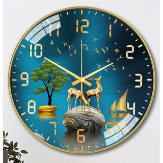 Đồng Hồ Tròn Treo Tường KIM TRÔI " HƯƠU TÀI LỘC PHÚ QUÝ" Phong Cách Hiện Đại, Tráng Gương 5D Cao Cấp