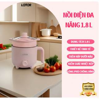 Nồi điện đa năng, nồi lẩu điện mini 2 tầng có khay hấp Latar 18cm, phủ chống dính, nồi nấu mì 600W
