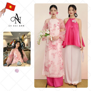 Áo dài cách tân Hoa Viên dáng suông, vải voan tơ thêu Kỳ Lân cổ tròn trẻ trung - AodaiANN