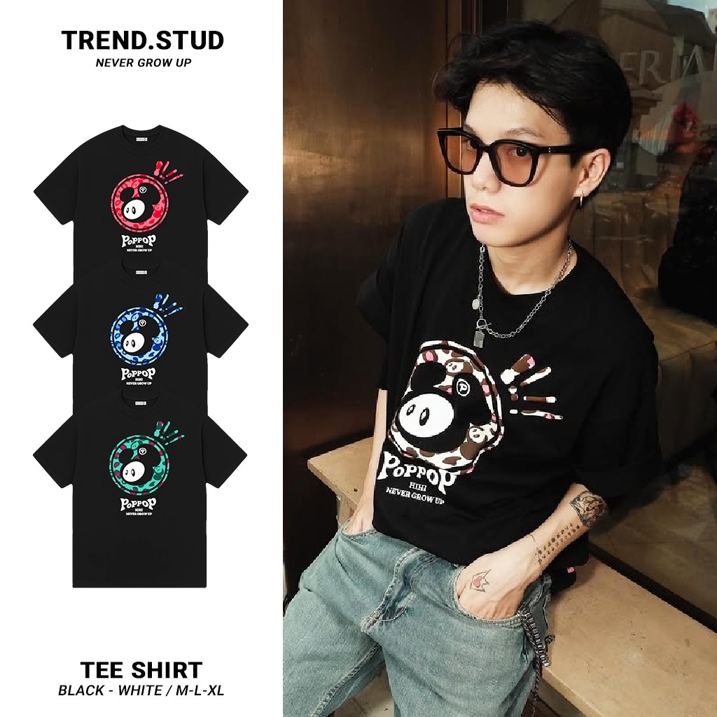 Áo thun nam nữ tay lỡ in hình mặt cười, áo phông cotton form rộng phong cách oversize trend - Poppop Beo