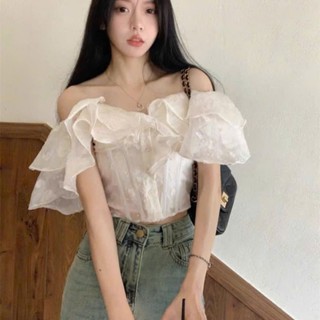 [bigsize 60_90kg ] Áo voan tơ trễ vai nhún bèo 3 tầng(bèo)