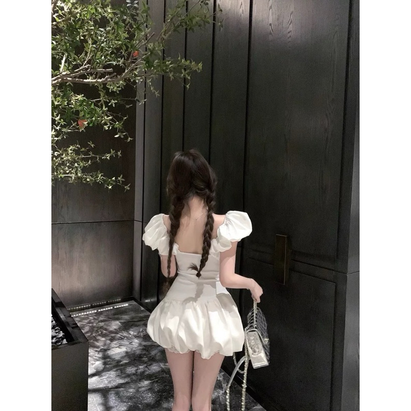 Đầm bí tay phồng phối ren cổ TABISHOP Váy nữ màu trắng ôm eo dạo phố đi chơi mặc hè(115) | BigBuy360 - bigbuy360.vn