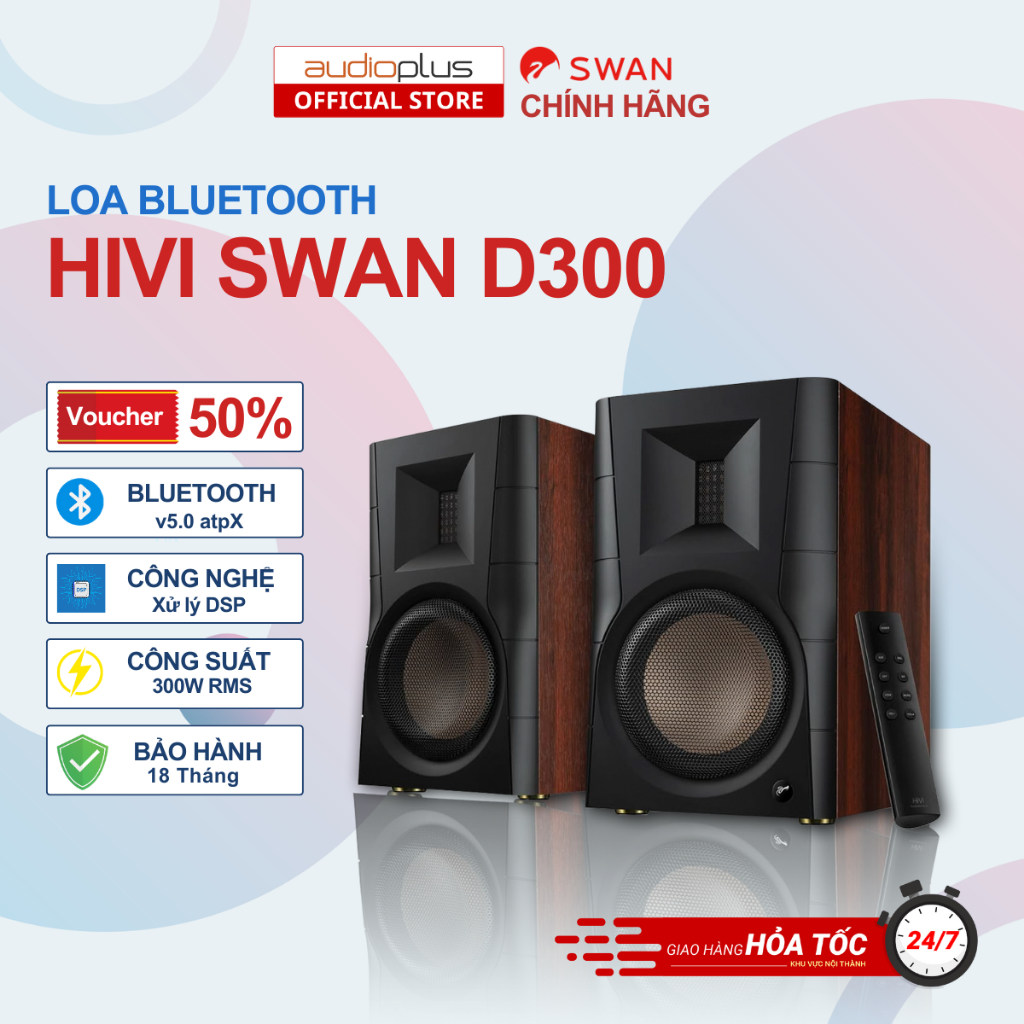 Loa bookshelf bluetooth HIVI SWAN D300 - BT 5.0 aptX HD - Bass 6.5 inch - Chính hãng - BH 18T
